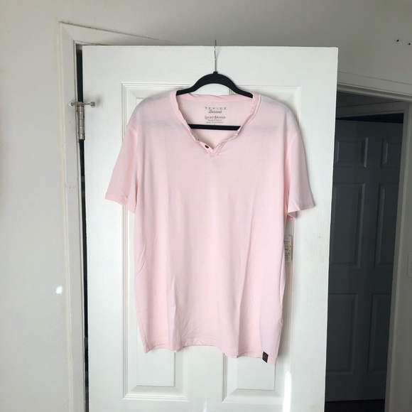 Lucky Brand Button Notch Neck T-Shirt Pink Dogwo Large - Picture 3 of 7